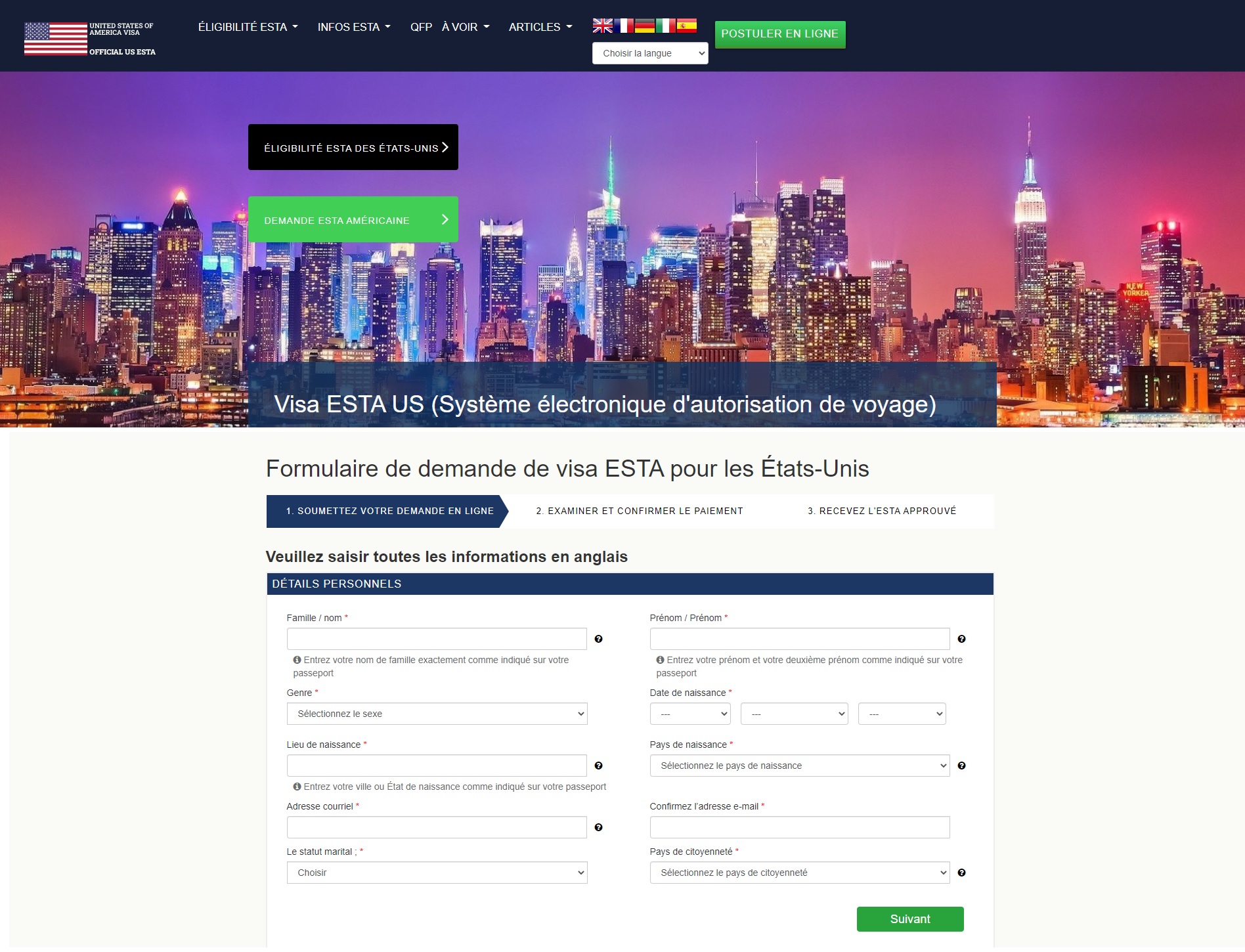 תמיכה בשפת ויזה של ESTA בארה"ב